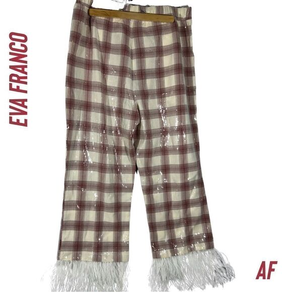 ANTHROPOLOGIE BY EVA FRANCO BRENDA FEATHERED PLAID PANTS NEW LARGE - Picture 4 of 8